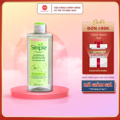 Nước Hoa Hồng Toner Simple Kind To Skin Soothing Facial Toner Dưỡng Ẩm Cho Da 200ml