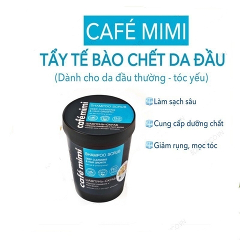 Tẩy Da Chết Da Đầu Cafe Mimi Shampoo Scrub 330g Sạch Gàu giảm ngứa | Phục Hồi Tóc Tóc Yếu Khô Xơ  - Chính Hãng - Nga