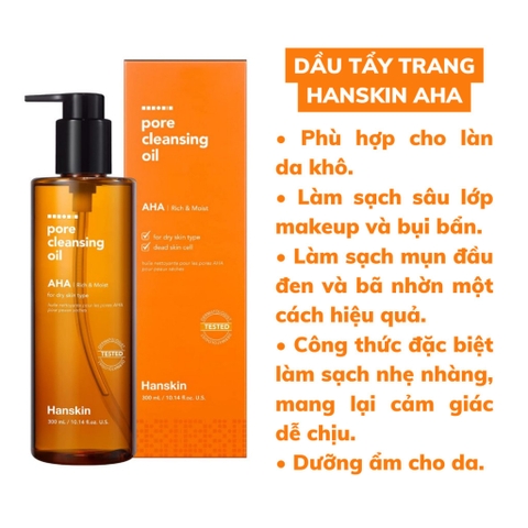Dầu tẩy trang tẩy tế bào chết HANSKIN PORE CLEANSING OIL  AHA - BHA - PHA 300ml