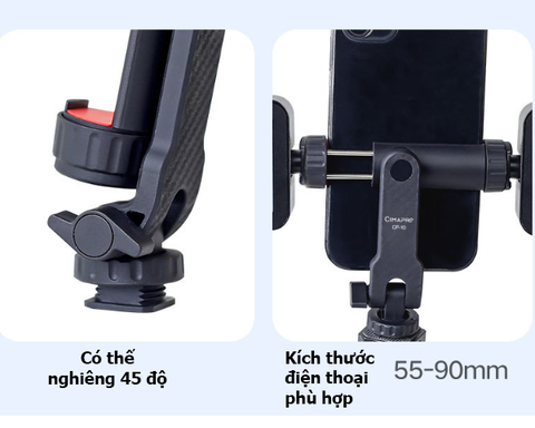 Kẹp điện thoại CP-10 xoay 360 độ có 2 ngàm coldshoe gắn phụ kiện chụp ảnh