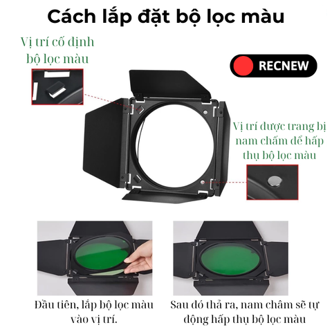 Barndoor 4 filter màu, lưới tổ ong, ngàm bowen