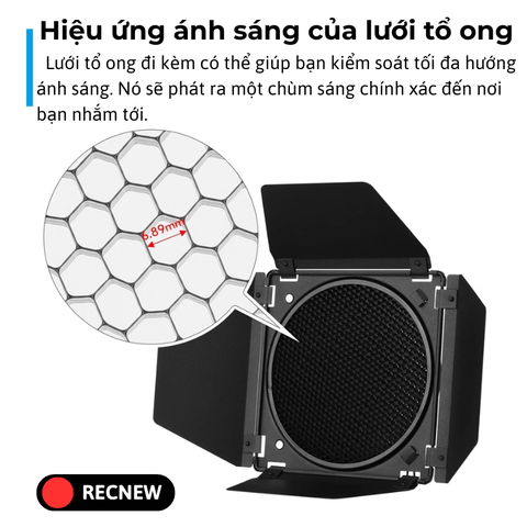 Barndoor 4 filter màu, lưới tổ ong, ngàm bowen