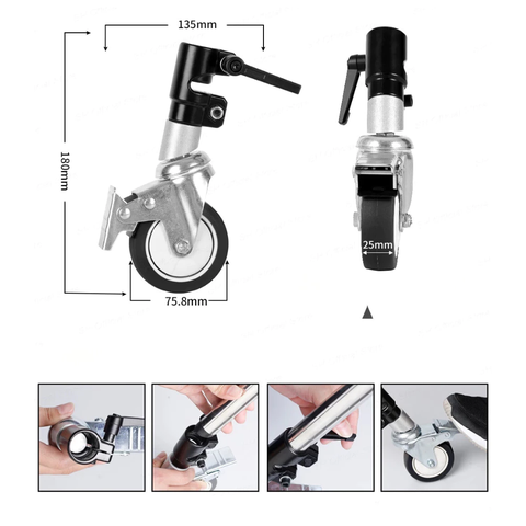 Combo 3 bánh xe di chuyển dùng với chân boom C-Stand CK-1, CK-2, CK-3