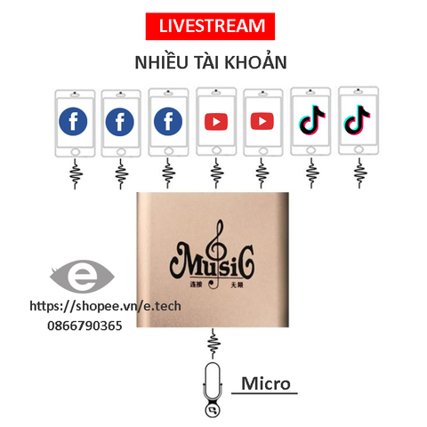 Bộ chia âm thanh livestream nhiều điện thoại
