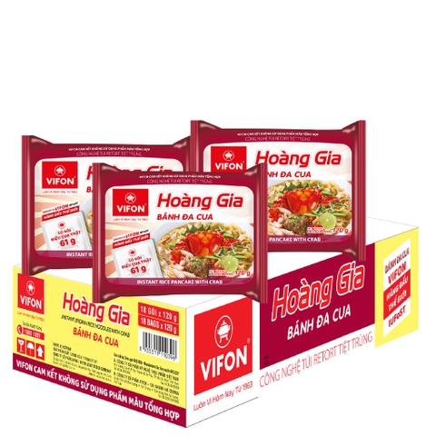 Soupe nouilles Crabes Vifon  sachets 18 x120g / Bánh Đa Cua Hoàng Gia Gói 120g (Thùng 18 Gói)