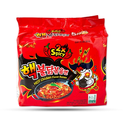 Nouilles instantanées - Hot Chicken Ramen 2x spicy - Samyang 5 sachets x140g / Bịch Mì Cay Samyang Vị Gà 5 Gói X 140g