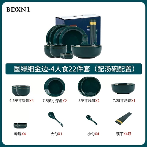 Bộ bát đĩa xanh ngọc lục BDXN