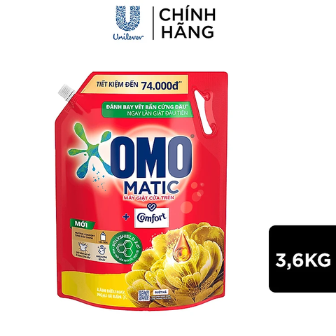 Nước giặt OMO Matic cửa trên túi 3.6kg* 4 túi ( màu đỏ)