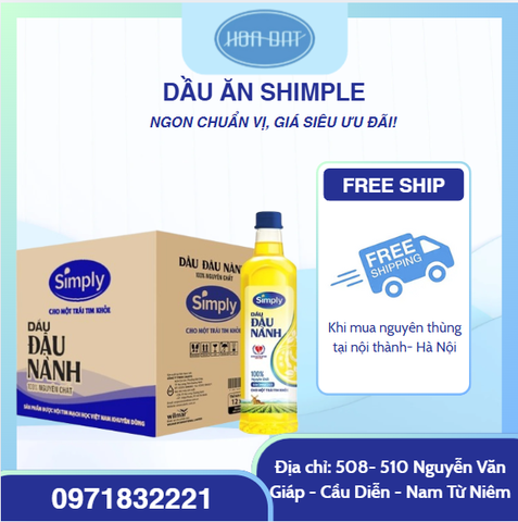 Dầu ăn Simply ( dầu đậu nành) chai 1 lít ( thùng 12 chai)