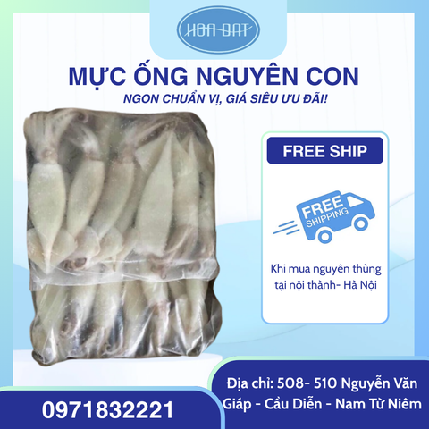 Mực ống nguyên con làm sạch cấp đông IQF  - túi 2 kg
