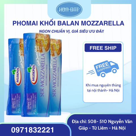 Phomai khối Balan Mozzarella mã cân ~2.5 kg/ khối (thùng 10kg)