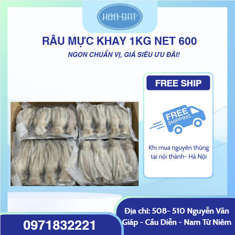 Râu mực khay 1kg net 600 (3-4 râu)
