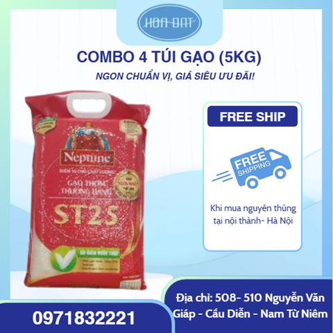 Combo 4 túi(5kg) Gạo Thơm Đặc Sản ST25 Neptune (20kg)