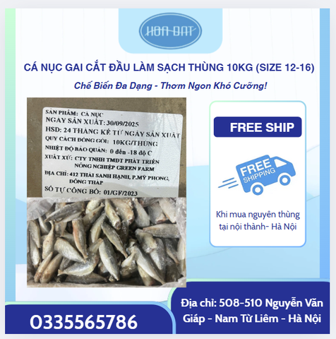 Cá Nục Gai Cắt Đầu Green Farm thùng 10kg (khoảng 12-16 con/kg)