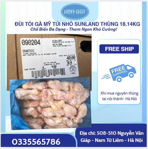 ĐÙI TỎI GÀ MỸ TÚI NHỎ SUNLAND THÙNG 18.14KG