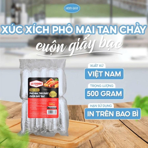 XÚC XÍCH NHÂN PHÔ MAI CHẢY QUẤN GIẤY BẠC LC FOODS 500gr