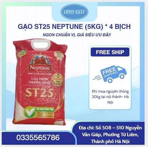 Combo 4 túi(5kg) Gạo Thơm Đặc Sản ST25 Neptune (20kg)