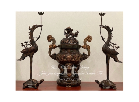 bộ đỉnh tam sự 70 rồng nổi đồng thiếc màu cổ