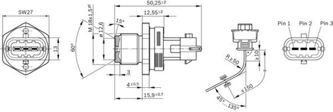 CẢM BIẾN ÁP SUẤT RAIL 6D107 6D114 BOSCH CHÍNH HÃNG