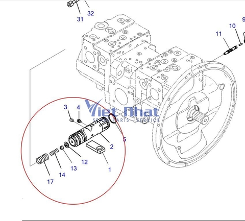 Cụm Servo Điều Khiển Bơm HPV210 PC490-10, PC450-10