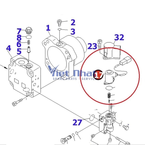 Sơ đồ van điện đảo chiều mô tơ quạt xúc lật ủi mã 7022156241 cho hệ thống thủy lực