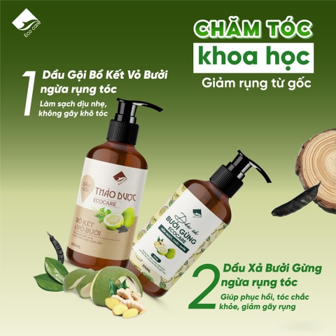 Dầu gội xả Bồ kết Bưởi non Thảo mộc TrueOrganic Ecocare- Kích mọc tóc Chăm sóc chuyên sâu