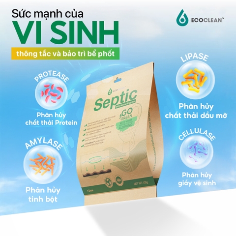 EcoClean SEPTIC - Men Vi Sinh USA Xử Lý Hầm Cầu Bể Phốt - Gói 100g