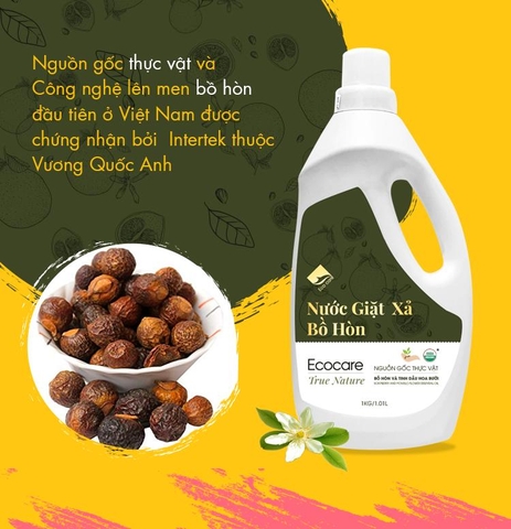 Nước giặt xả hữu cơ Bồ Hòn ECOCARE 2 Lít - Bền màu, giữ dáng, mềm vải, an toàn cho bé