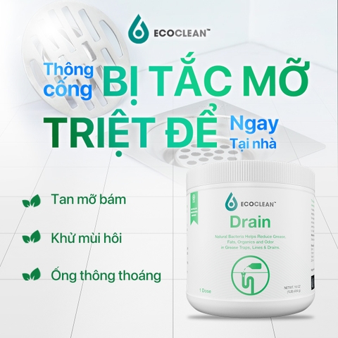 EcoClean DRAIN - Vi Sinh Xử Lý Dầu Mỡ Đường Ống - Hộp 0,5 Kg