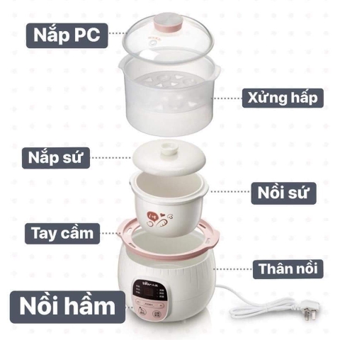 Nồi nấu chậm, hầm cháo đa năng Bear 0.8L (Bản Quốc tế BH 18 tháng)