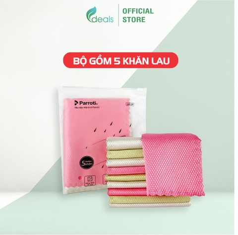 Combo 5 khăn lau đa năng siêu thấm hút, size lớn (30×40 cm) Parroti Fiber FB01