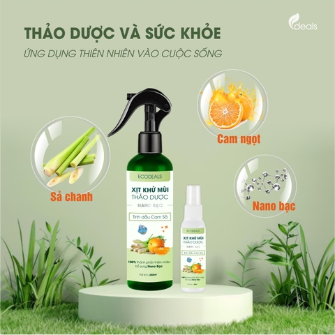 Xịt Khử mùi Kháng khuẩn Nano Bạc ECODEALS - Tinh dầu Cam Sả