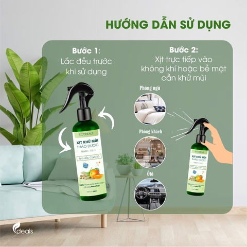 Xịt Khử mùi Kháng khuẩn Nano Bạc ECODEALS - Tinh dầu Cam Sả