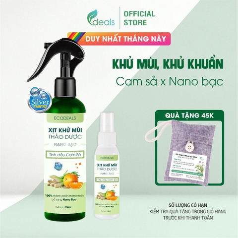 Xịt Khử mùi Kháng khuẩn Nano Bạc ECODEALS - Tinh dầu Cam Sả