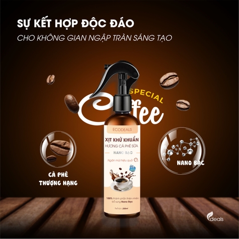 Xịt Khử mùi Kháng khuẩn Nano Bạc ECODEALS - Tinh dầu Cà phê sữa