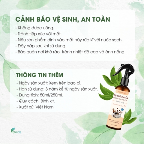 Xịt Khử mùi Kháng khuẩn Nano Bạc ECODEALS - Tinh dầu Cà phê sữa