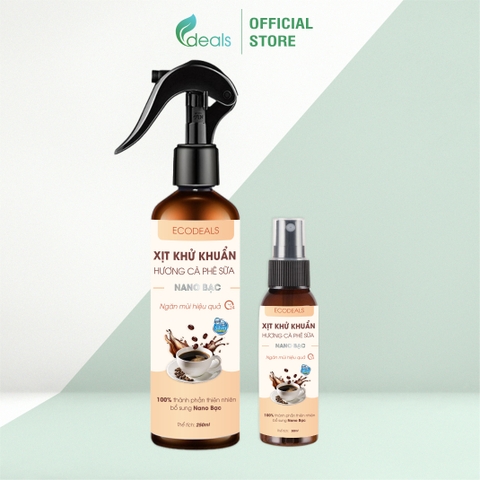 Xịt Khử mùi Kháng khuẩn Nano Bạc ECODEALS - Tinh dầu Cà phê sữa
