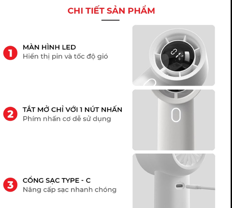 Quạt cầm tay, để bàn mini tốc độ cao có đèn LED MI-01