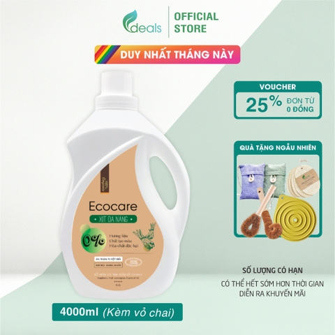 Xịt Chùi Rửa Đa Năng Bồ Hòn Hữu Cơ ECOCARE 4 lít - Tặng vỏ chai 500ml