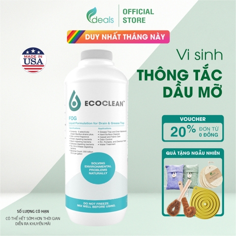 EcoClean FOG - Vi Sinh Ăn Dầu Mỡ, Xử Lý Tắc Nghẽn, Khử mùi Bồn rửa - Chai 1 lít