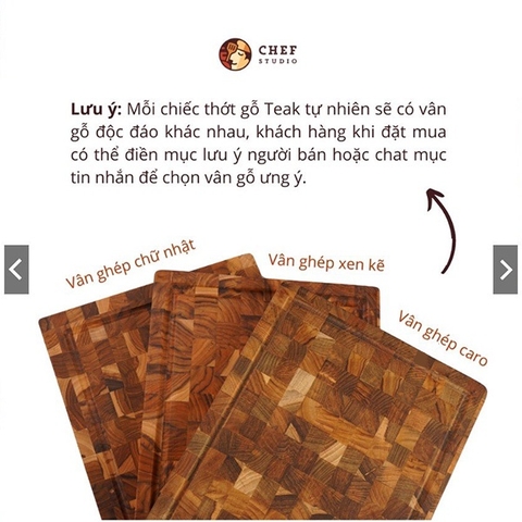 Thớt gỗ Teak Chef Studio hình chữ nhật 25x35x2,5 cm