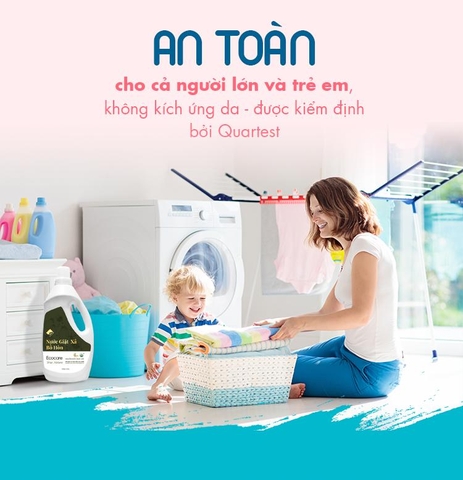 Nước giặt xả hữu cơ Bồ Hòn tinh dầu Hoa Bưởi ECOCARE 4 Lít - Bền màu, giữ dáng, mềm vải, an toàn cho bé
