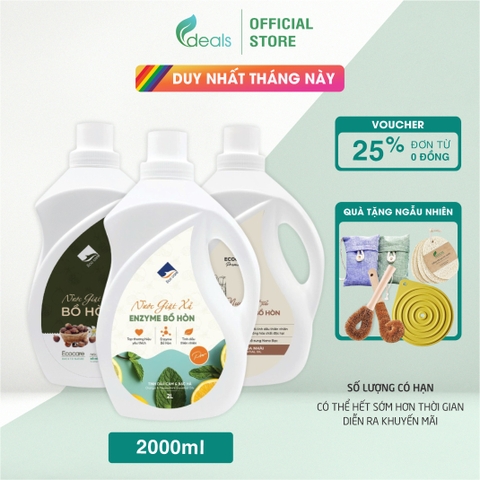 Nước giặt xả hữu cơ Bồ Hòn ECOCARE 2 Lít - Bền màu, giữ dáng, mềm vải, an toàn cho bé