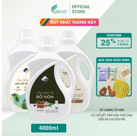 Nước giặt xả hữu cơ Bồ Hòn tinh dầu Hoa Bưởi ECOCARE 4 Lít - Bền màu, giữ dáng, mềm vải, an toàn cho bé