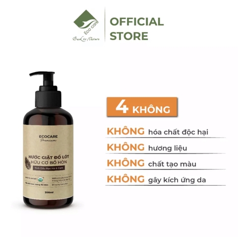 [Premium] Nước giặt đồ lót hữu cơ cao cấp Bồ hòn Ecocare tinh dầu Bạc Hà & Cam 300ml