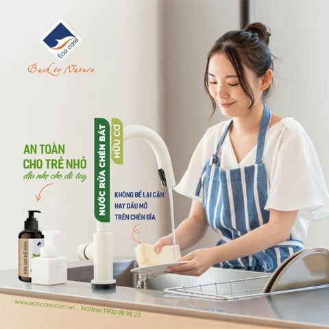 Nước Rửa Chén Bồ Hòn Hữu Cơ ECOCARE 4 Lít - Diệt khuẩn, sạch dầu mỡ, bảo vệ da tay và tiết kiệm nước