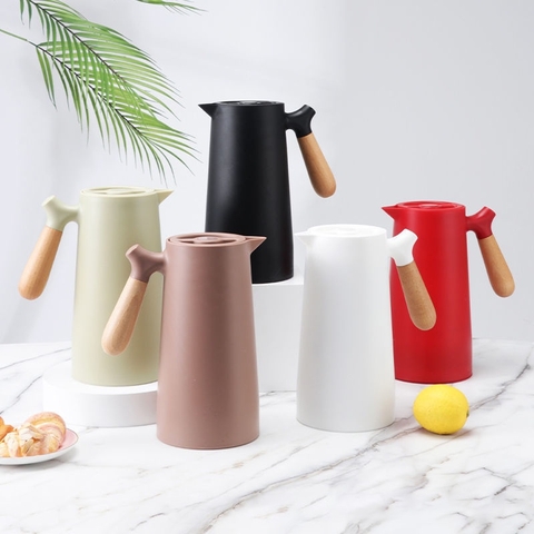 Bình cách nhiệt 6 lớp tay cầm gỗ, có ngăn đựng cà phê