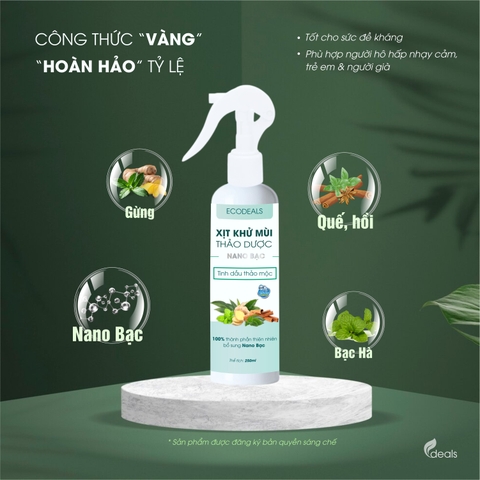 Xịt Khử mùi Kháng khuẩn Nano Bạc ECODEALS - Tinh dầu Thảo mộc