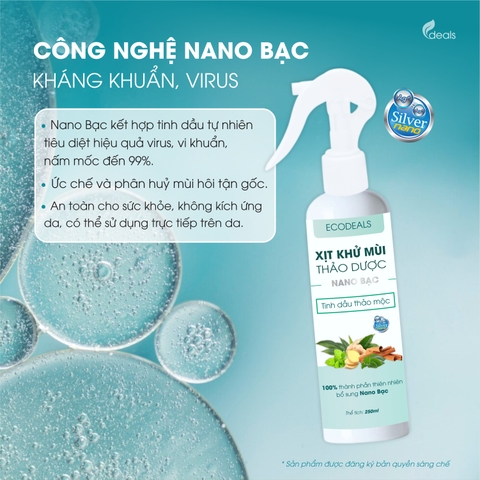 Xịt Khử mùi Kháng khuẩn Nano Bạc ECODEALS - Tinh dầu Thảo mộc