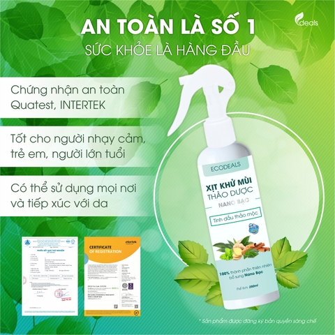 Xịt Khử mùi Kháng khuẩn Nano Bạc ECODEALS - Tinh dầu Thảo mộc